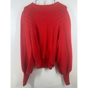Happy Nature‎ Red Puff Sleeve Open Tie Back Chevron Knit Sweater Womens XL